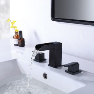 2 Handle 3 Hole Widespread Waterfall Bathroom Faucet Matte Black Vanity Sink Faucet