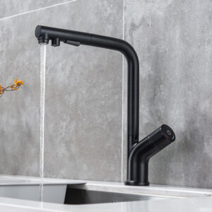 7-shaped high quality matte black pull-out sprayer kitchen faucet hot and cold water faucet (1)