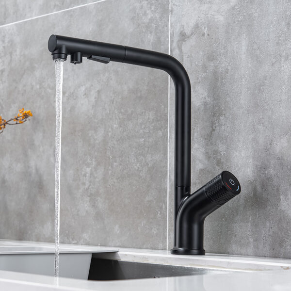 7-shaped high quality matte black pull-out sprayer kitchen faucet hot and cold water faucet (1)