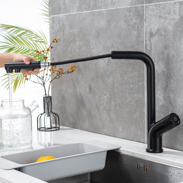 7-shaped high quality matte black pull-out sprayer kitchen faucet hot and cold water faucet (2)
