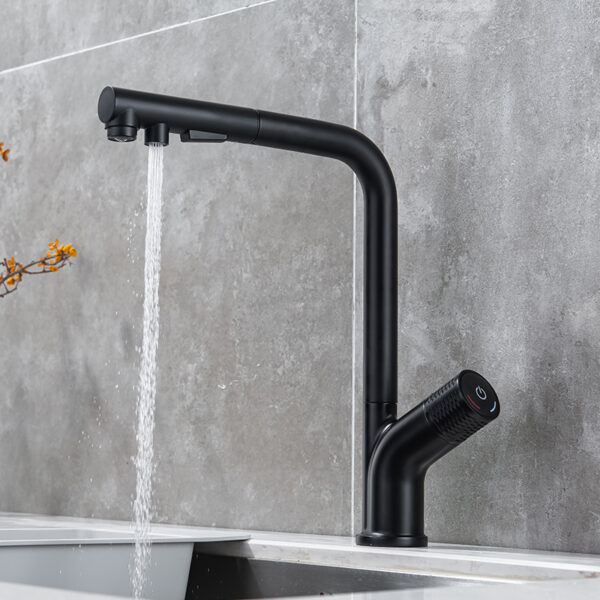 7-shaped high quality matte black pull-out sprayer kitchen faucet hot and cold water faucet (4)