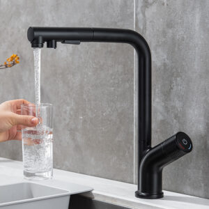 7-shaped high quality matte black pull-out sprayer kitchen faucet hot and cold water faucet (5)