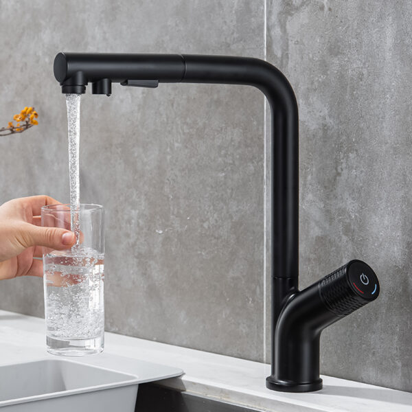 7-shaped high quality matte black pull-out sprayer kitchen faucet hot and cold water faucet (5)
