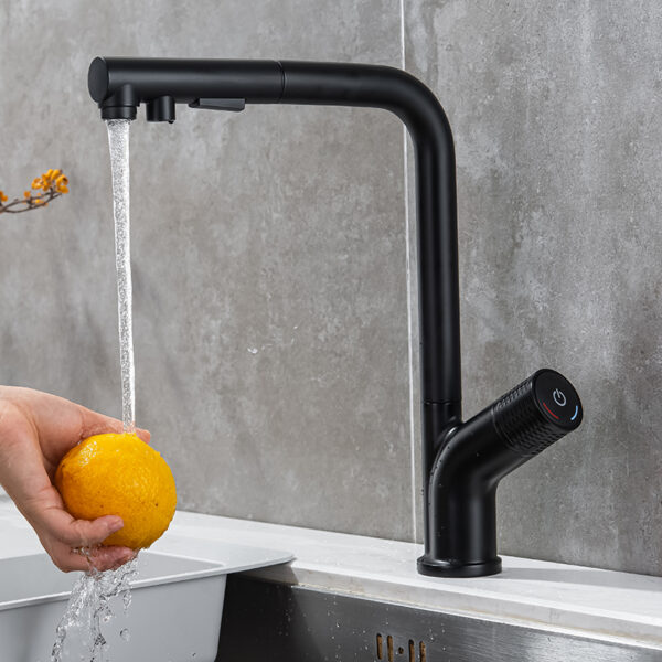 7-shaped high quality matte black pull-out sprayer kitchen faucet hot and cold water faucet (6)