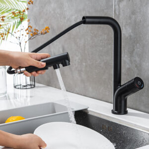 7-shaped high quality matte black pull-out sprayer kitchen faucet hot and cold water faucet (7)