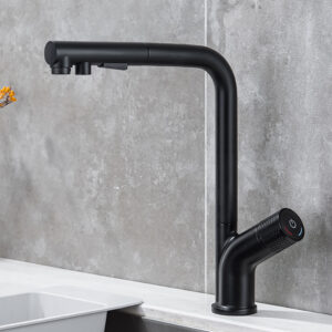 7-shaped high quality matte black pull-out sprayer kitchen faucet hot and cold water faucet (9)