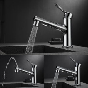 Bathroom Faucets,Bathroom Sink Faucet with Pull Out Sprayer Chrome Single Hole Utility Sink Faucet (9)