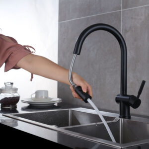 Black kitchen sink faucet with pull-out spout 304 stainless steel cold and hot water flexible hose for kitchen faucet (2)