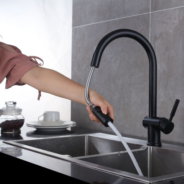 Black kitchen sink faucet with pull-out spout 304 stainless steel cold and hot water flexible hose for kitchen faucet (2)