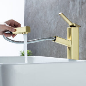 Brass rotating hot and cold pull faucet