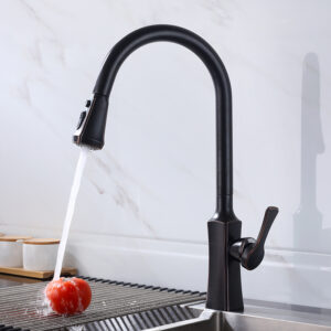 Faucet manufacturer wholesale 360 degree 304 stainless steel can be pulled out faucet hand faucet universal rotating telescopic black kitchen faucet (1)
