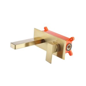 Gold Basin Faucets Single Handle Wall Mount Brass Bathroom Sink Faucets