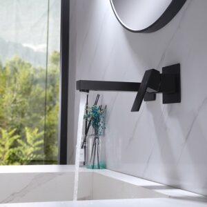 High quality Modern Matte Black Brass Wall Mount Waterfall Bathroom Sink Faucet