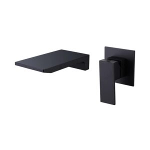 Luxury Bathroom Design 2 Hole Waterfall Faucet Black Wall Mount Basin Faucet