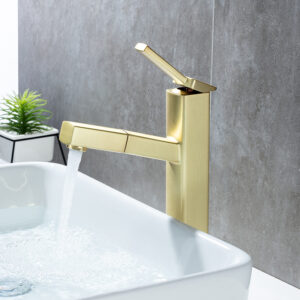 Solid brass matte gold pull-out bathroom hot and cold faucet