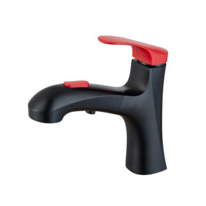 Wholesale black red basin sink pull out faucet pull out matte black bathroom faucet single handle brass vanity faucet (8)