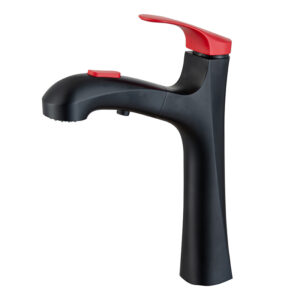 Wholesale matte black red strip high basin sink pull out the faucet pull out the bathroom faucet single handle brass wash basin faucet (6)
