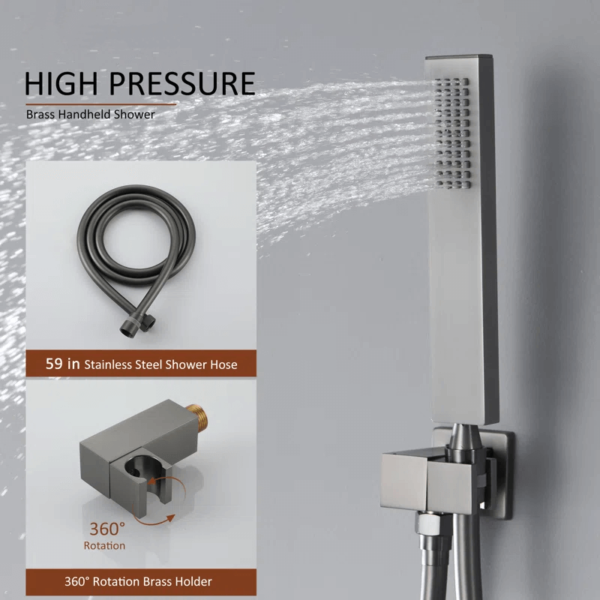 Square Shower Head Luxury Bathroom Faucet Exposed Gray Male Rainfall Shower Faucet Set